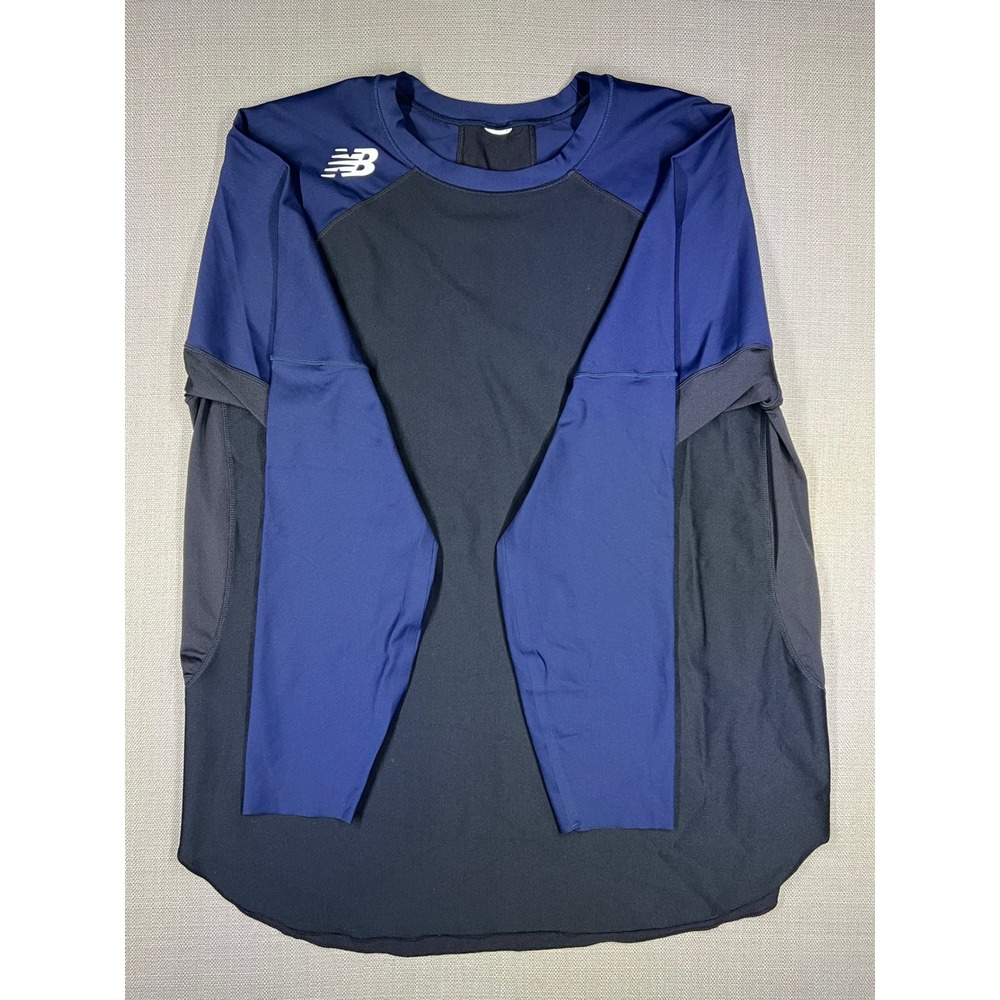 New Balance 4040 Mens Long Sleeve Athletic Shirt Navy Blue Black Colorblock L